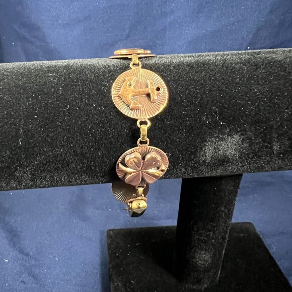 Vintage Gold-Tone Charm Bracelet W/ Good Luck Symbols & Unique Engravings - Picture 2 of 4